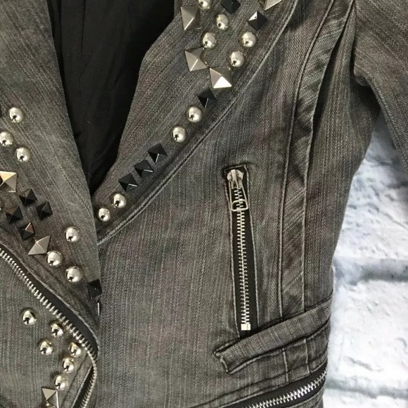 TOV Holy-G 38 Studded Moto Jacket Jean Snap Cotton - Picture 2 of 8